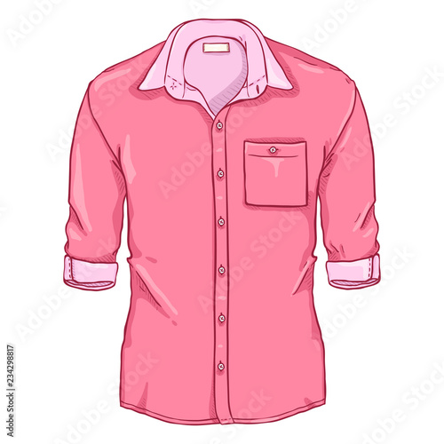 Vector Cartoon Pink Casual Men Shirt with Roll Up Sleeves