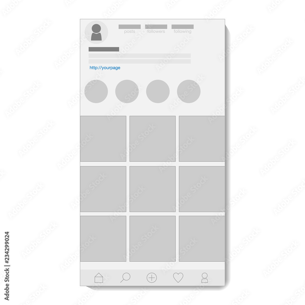 Mockup grid view on photo sharing app screen