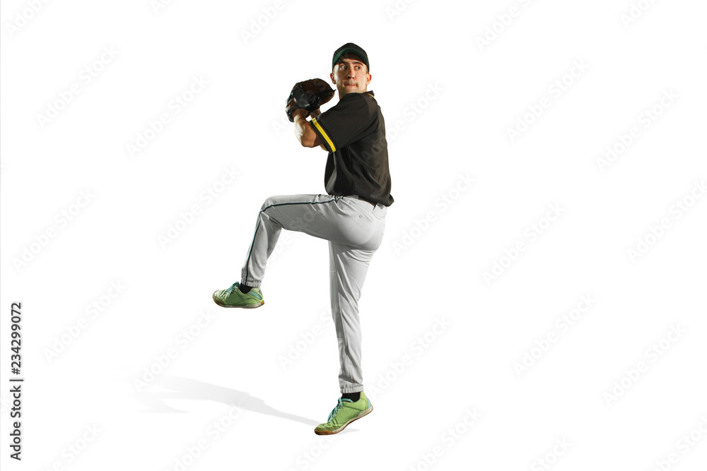 The fit caucasian man baseball player playing in studio. silhouette isolated on white background The fit caucasian man baseball player playing in studio. silhouette isolated on white background
