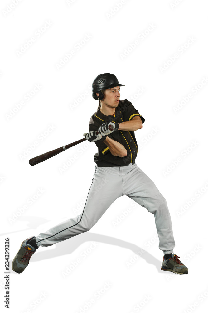 The fit caucasian man baseball player playing in studio. silhouette isolated on white background The fit caucasian man baseball player playing in studio. silhouette isolated on white background