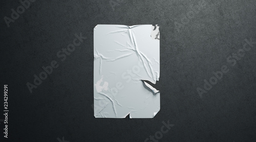 Blank white wheatpaste adhesive torn poster mockup black textured wall