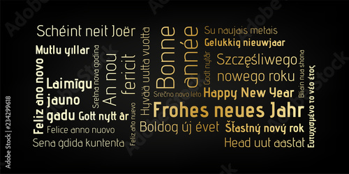 Happy New Year - gold - in different languages