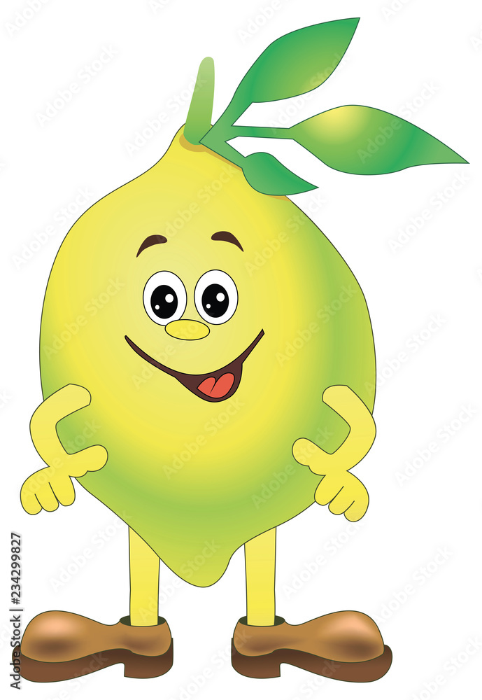 Cartoon funny Illustrations lemon. Funny fruit drawing in cartoon style.  Smiley lemon character Stock Vector | Adobe Stock