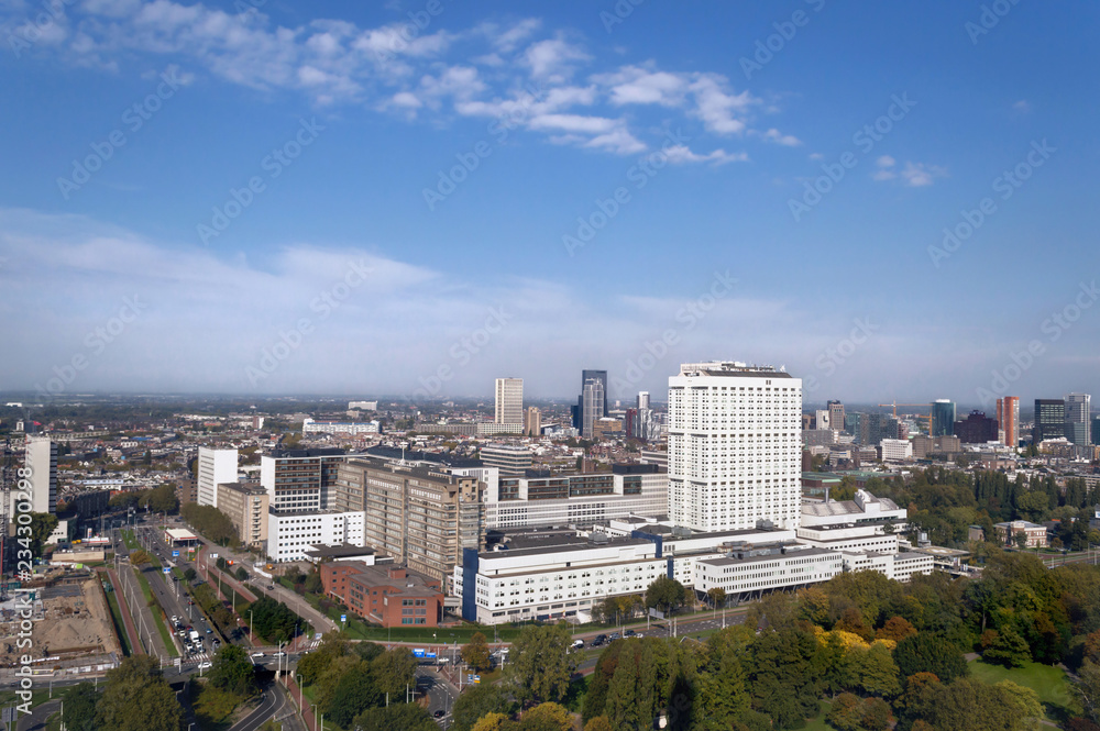 cityscape of Rotterdam on sunny autumn day