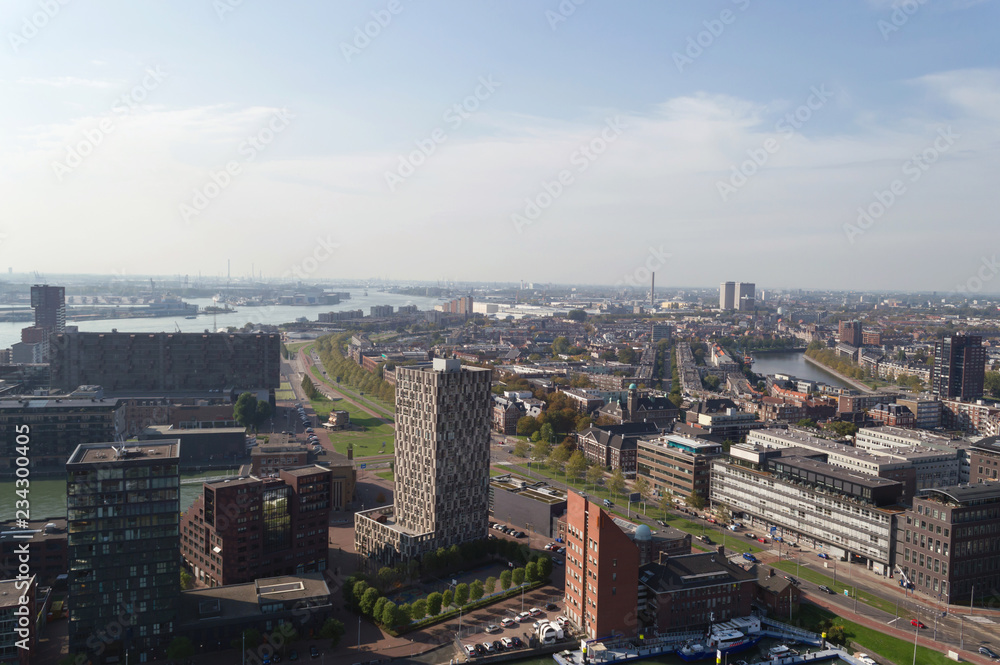 view from above on cityscape of Rotterdam
