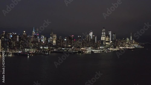 Aerial VIew New York City Night Helicopter
