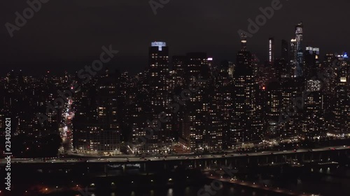 Aerial VIew New York City Night Helicopter