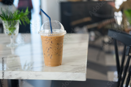 Iced coffee mocha in takeaway cup photo