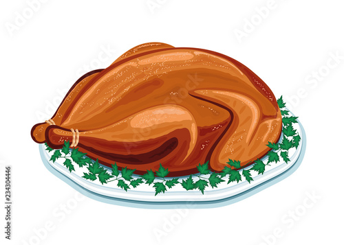 Appetizing turkey on a plate on a white background.