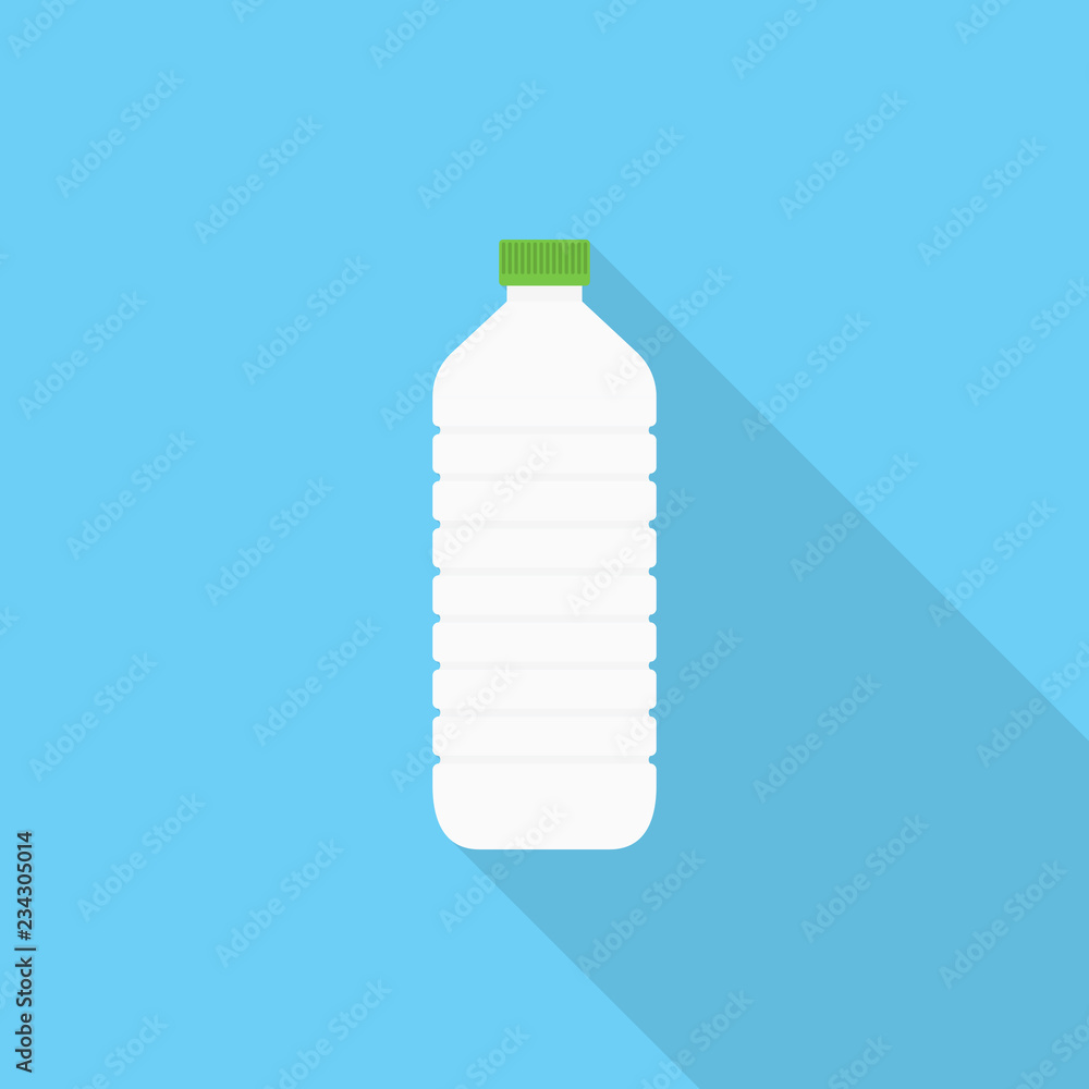 Bottle of water icon with long shadow on blue background, flat design style Bottle of water icon with long shadow on blue background, flat design style