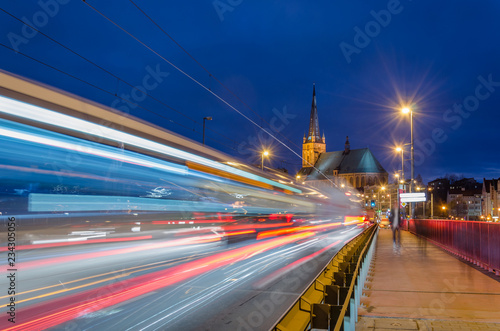 CITYSCAPE - Urban traffic at night on the bridge in Szczecin
