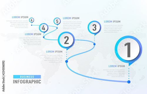 Timeline infographic 6 milestone like a road. Business concept infographic template. Vector illustration