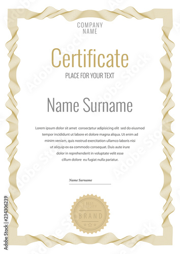 Certificate template. Diploma of modern design or gift certificate.