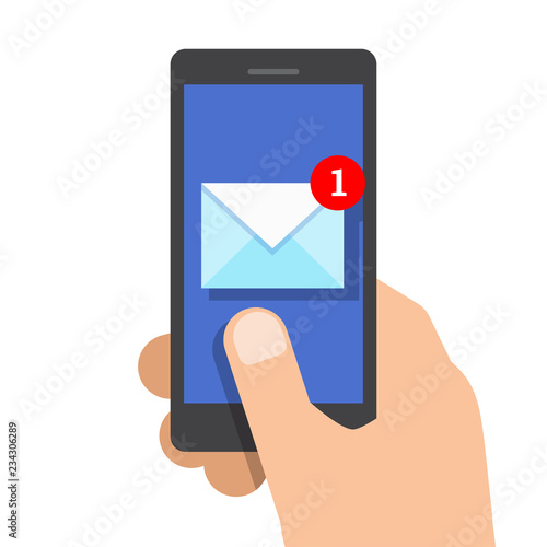New email on smartphone screen. Vector illustration