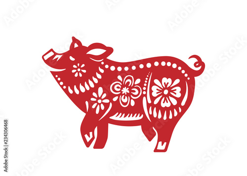 Fototapeta Naklejka Na Ścianę i Meble -  Pig for happy chinese new year celebration. Vector illustration