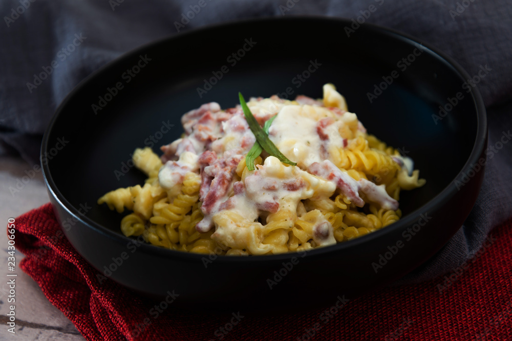 tasty Carbonara pasta on the table tasty Carbonara pasta on the table