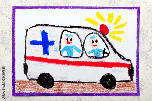 Wallpaper Mural Colorful hand drawing: ambulance and paramedics Torontodigital.ca