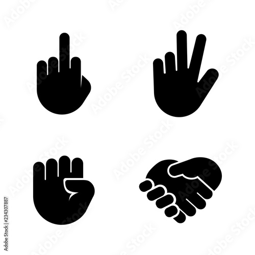 Hand Gestures. Simple Related Vector Icons Set for Video, Mobile Apps, Web Sites, Print Projects and Your Design. Hand Gestures icon Black Flat Illustration on White Background.