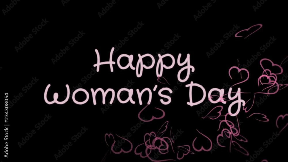 Animation Happy Woman's day, greeting card, pink hearts, black background Animation Happy Woman's day, greeting card, pink hearts, black background