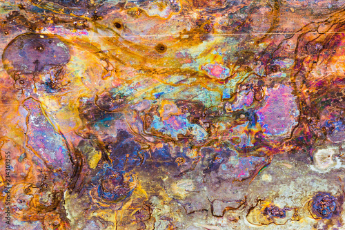 A fantastic and surreal picture of corrosion on a copper-coated steel sheet