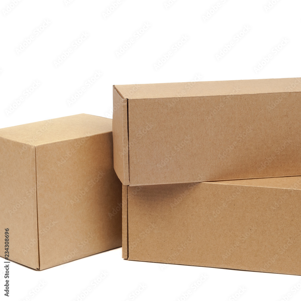 Cardboard boxes for goods on a white background. Different size. Isolated on white background. Cardboard boxes for goods on a white background. Different size. Isolated on white background.