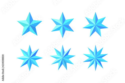 Set of beautiful faceted shiny light blue stars