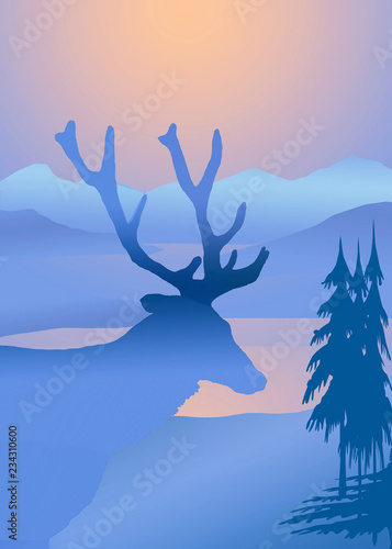 Fototapeta Naklejka Na Ścianę i Meble -  Elk blue mountains lake winter