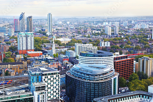 cityscape of London city - view of traditional and modern buildings - landscape from above