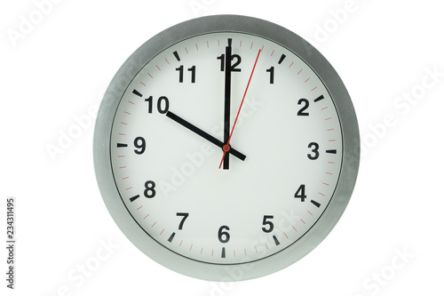 Clock on an isolated, white background close-up.