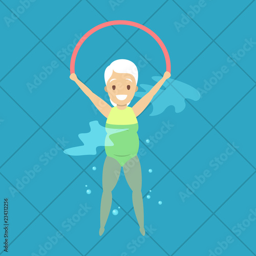 Old woman doing exercise in swimming pool