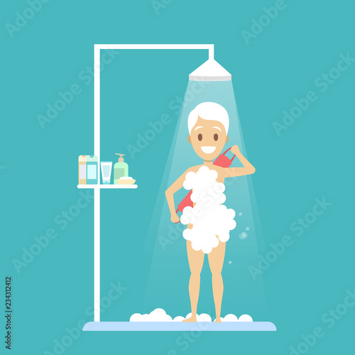 Old woman take shower in the bathroom