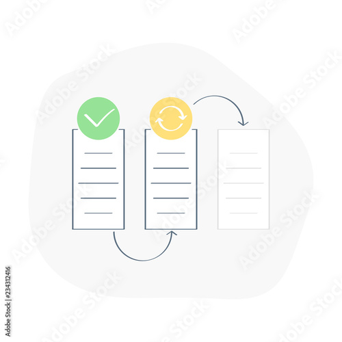 Project roadmap, milestones, Agile task movement - execution or done, consideration or task in progress, planning. Kanban board icon vector