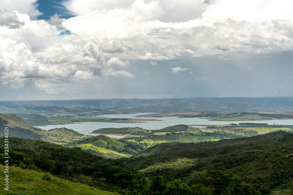 Landscape of mountains with dammed lake in the region of Minas Gerais, Brazil Landscape of mountains with dammed lake in the region of Minas Gerais, Brazil