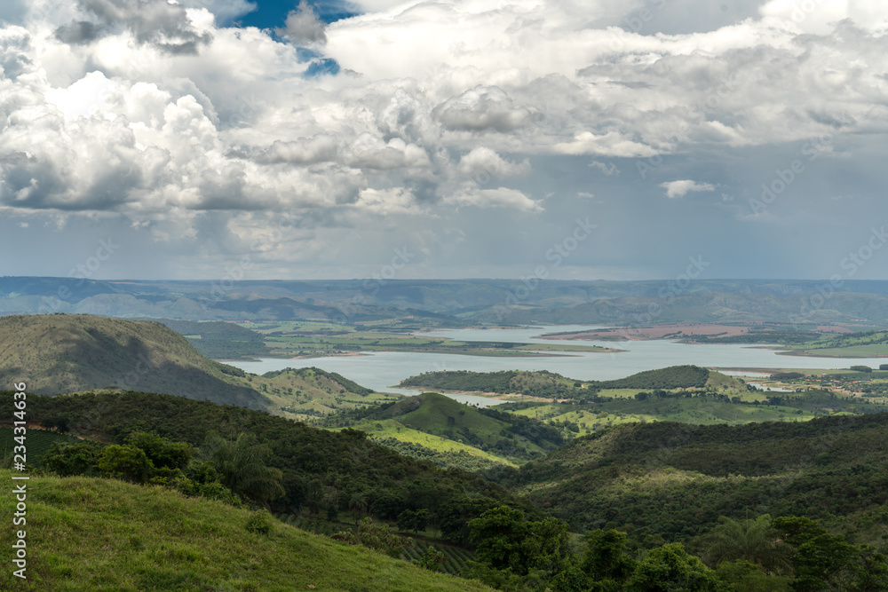 Fototapeta premium Landscape of mountains with dammed lake in the region of Minas Gerais, Brazil