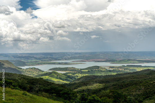 Landscape of mountains with dammed lake in the region of Minas Gerais  Brazil