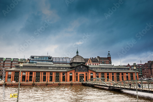 Building at the Altona district on the banks of the Elbe river in Hamburg