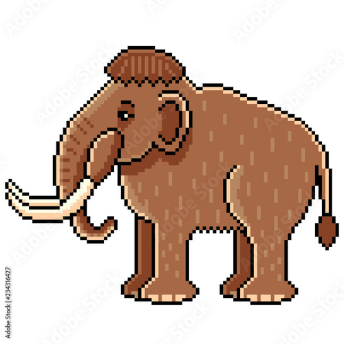 Pixel cute mammoth detailed illustration isolated vector