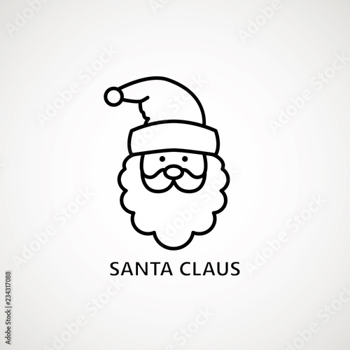 santa claus face beard moustache happy xmas christmas new year outline thin line vector icon black on white background.