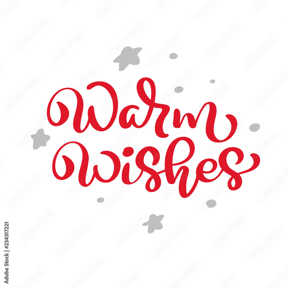Warm Wishes red Christmas vintage calligraphy lettering vector text with winter drawing scandinavian flourish decor. For art design, mockup brochure style, banner idea cover, booklet print flyer
