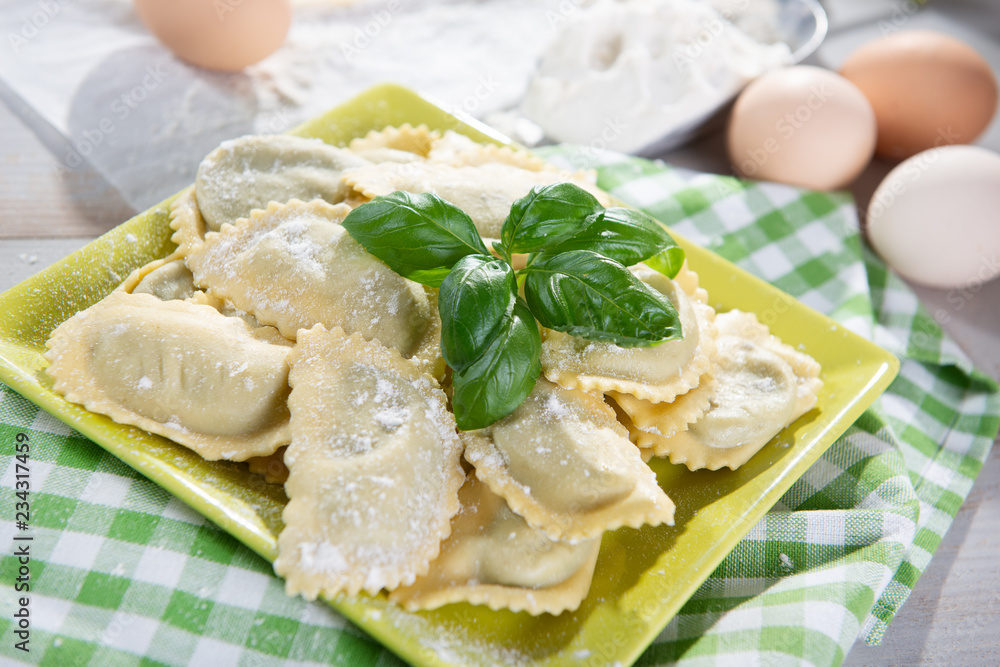 traditional italian ravioli filled with ricotta cheese and spinach