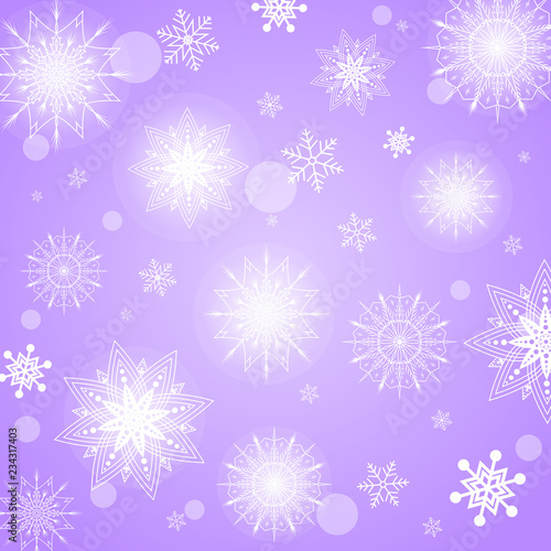 White snowflakes on purple background. Vector Illustration.