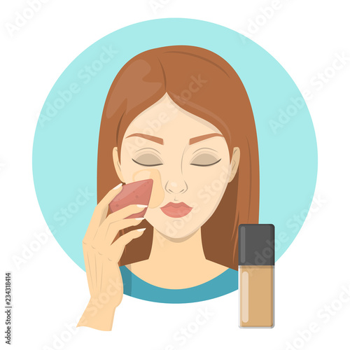 Woman applying face foundation for perfect makeup