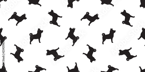 Dog seamless pattern vector isolated paw Shiba Inu Dog Breed wallpaper cartoon tile background