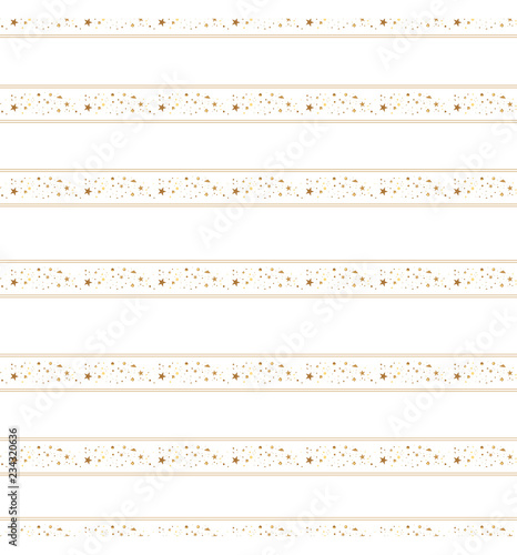 Christmas and New Year seamless pattern of gold stars and confetti for packaging, wrappers, fabrics and light industry. Vector image, background.