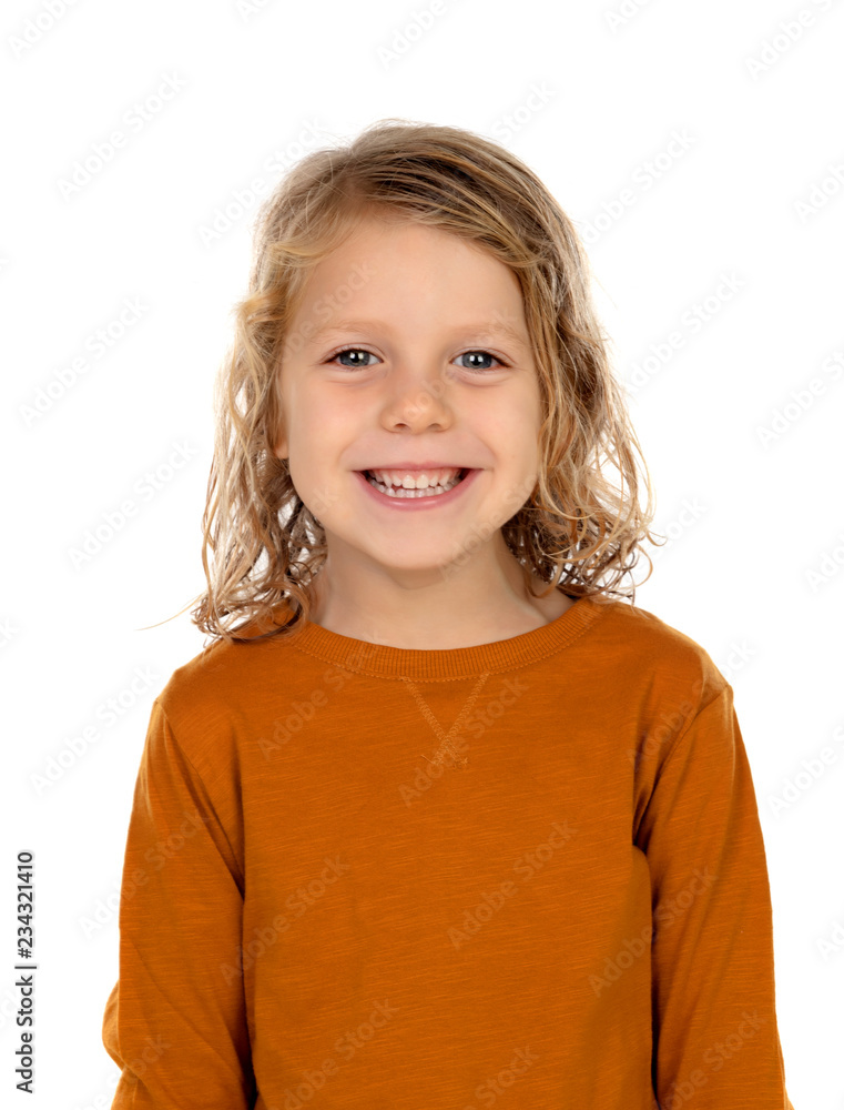 Happy blond child with long hair Happy blond child with long hair