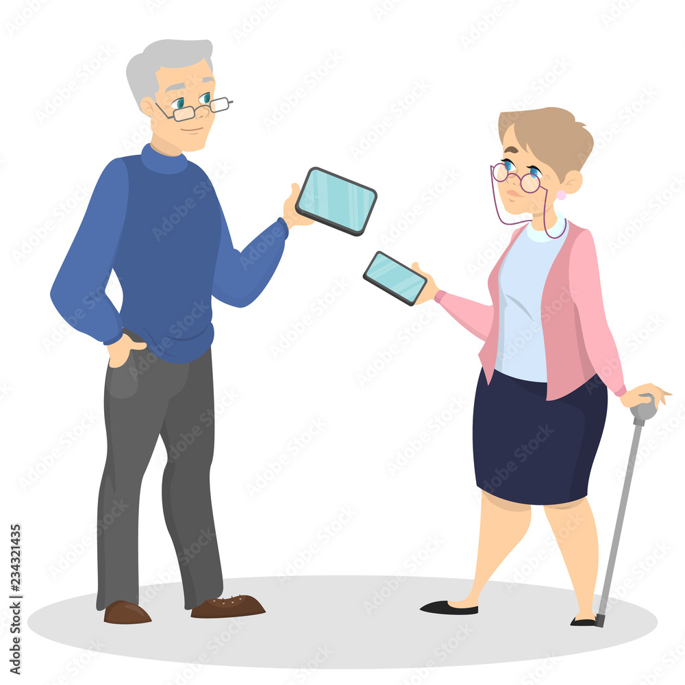 Old people with mobile phone. Person in senior age