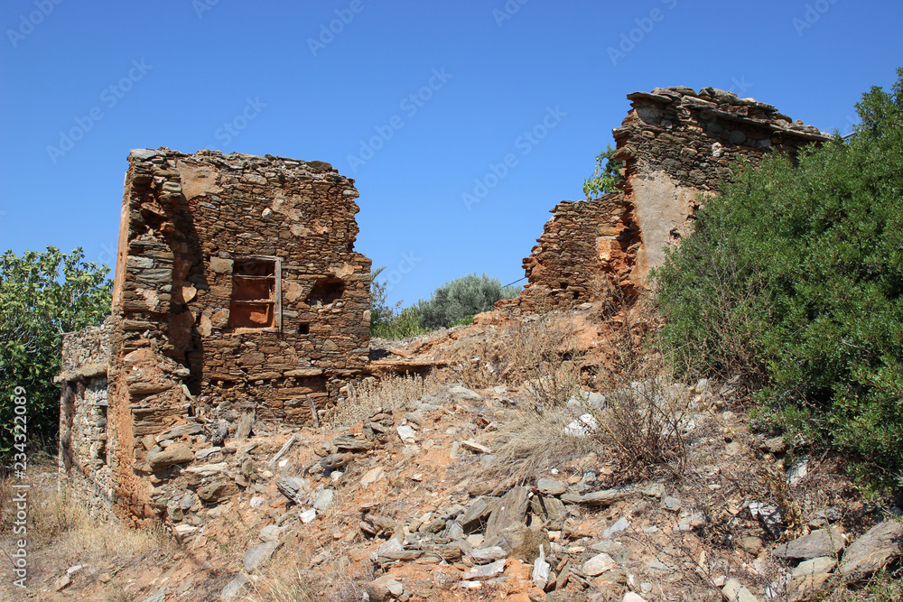Abandoned stone house in mountain village greece aegean mediterranean island evia kouveles 