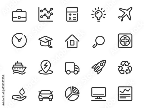 Vector icon set of value investment in line style. Icon collection includes: investing capital, real estate, business, market timing, technology, education, medicine and more.