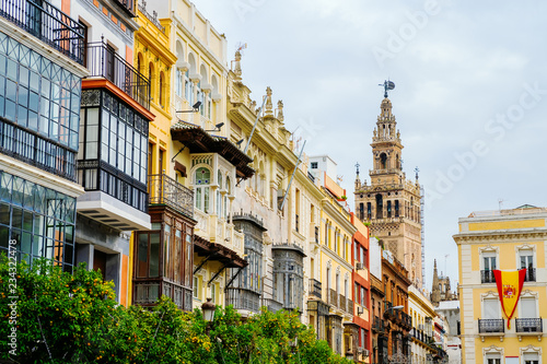 historic buildings along the Plaza de San Francisco in Seville, Spain