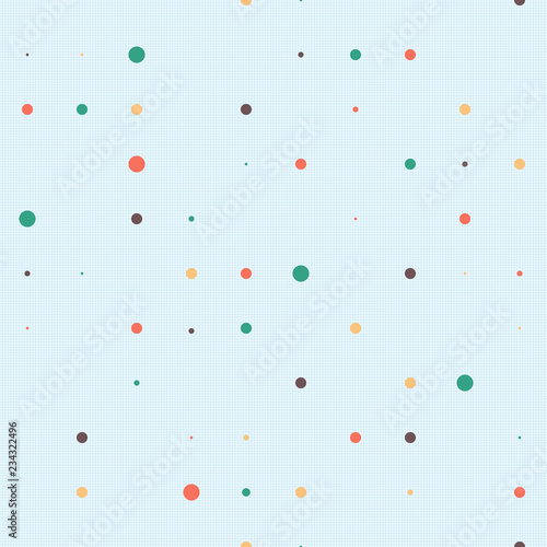 Seamless background. Chaotic circles on a light blue small cell background.